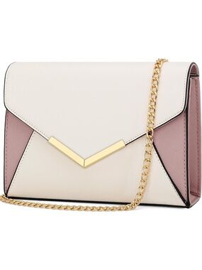 〽️ Women's Pink Cream Faux Leather Clutch Purses Metal Chain Crossbody Bags